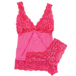 Nylon pointelle mesh corset cami and briefs in Sorbet (also available in black), 