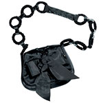 Black satin mini-bow evening bag with ring strap, Yves Saint Laurent.