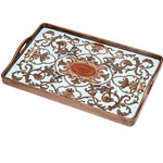 Hand-painted gold-leaf-and-glass Peruvian tray in blue and gold (also available in black/gold, red/gold and turquoise/gold), Andrianna Shamaris.