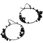 Hoops of 18kt-doré blackened bronze with jet and hematite, Academie by Philip Crangi.