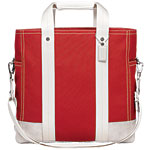 Canvas tote with leather-and-suede trim (also in black or camel), Coach.
