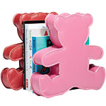 Red and pink faux-leather teddy bear bookends (also in green or orange), Giggle.