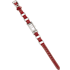 Stainless-steel watch with red leather band (also in brown or black), Michael Michael Kors.