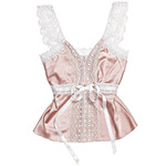 Stretch charmeuse top with lace trim in Blush, Miguelina.