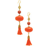 Resin-and-cloisonné earrings with silk tassels, Oscar and Nancy.