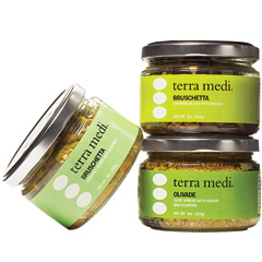 Olive spreads with raisins, almonds, or ginger and cilantro, Terra Medi.