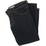 Black straight-leg jeans, made with 2 percent Lycra, J Brand Denim.