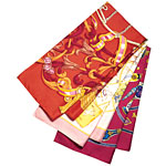 Silk scarves (from top: Le Mors à la Conétable, Le Jeu des Petits Bonheurs and Flacons), Herm.