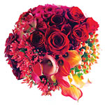 Bouquet of roses, calla lilies, hypericum berries and hydrangeas, Jane Carroll.