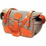 Canvas-and-leather diaper bag, Mia Bossi.