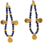 Lapis earrings with gold-filled coins, Leila.