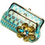 Brocade clutch with metallic leather trim, Rafe.