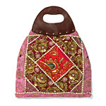 Beaded cotton bag with faux-leather handle, Forever 21.