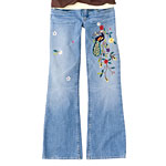Embroidered peacock jeans, Allen B. by Allen Schwartz.