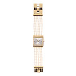 Gold-tone watch with Swarovski-pearl band, Guess.