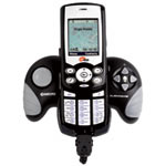 Slider Sonic phone with music player, video recorder, camera and picture messaging (shown with Kyocera Wireless and Alienware game pad, sold separately), Virgin Mobile.