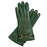 Leather gloves with cashmere lining and gold hardware, Cole Haan.