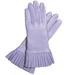 Leather gloves with pleated ruffle cuffs, Shaneen Huxham.