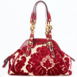 Tapestry bag with python-embossed leather trim, Adrienne Vittadini.