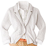 Cashmere cable knit jacket, Cristi Conaway.