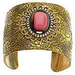 Brass cuff with cabochon and Swarovski crystals, Liz Palacios.