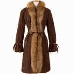 Cotton and polyamide with raccoon trim belted coat, Ramosport.