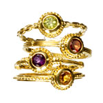18kt-gold rings with citrine, amethyst, garnet or peridot, Vera Wang Fine Jewelry.