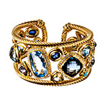 18kt-gold mosaic cuff bracelet with blue topaz, iolite and diamonds, David Yurman.