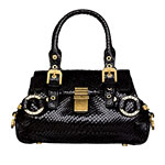 Python-embossed leather bag with rhinestones, Adrienne Vittadini.