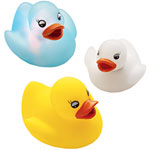 Flashy Quackers rubber ducks with battery-powered lights (also in pink), Gerson.