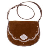 Suede bag with metallic trim and long strap, Michael Michael Kors.