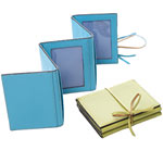 Leather accordion frame; holds 2" x 3" pictures (also in pink and gray), Red Envelope.