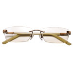Rimless eyeglasses with citrine and aquamarine semiprecious stones, Miyagi Eyewear.
