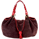 Suede bag with leather trim, Moschino.