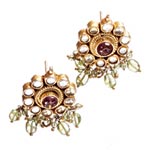 Earrings of gold vermeil with qaurtz, peridot and amethyst, Amrita Singh.