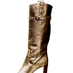 Metallic leather with buckle stacked-heel boots, Paul & Joe.