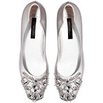 Satin-and-leather flats with crystals and pearls, Sergio Rossi.