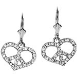 18kt-white-gold earrings, each with .21 carat diamonds, Peace and Love.