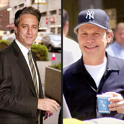 What does emcee Jon Stewart have in common with veteran Oscar host Billy Crystal? | Billy Crystal, Jon Stewart