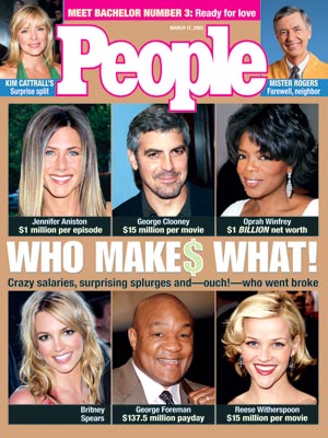  photo | Bills, Bills, Bills, Reese Witherspoon Cover, Britney Spears, Fred Rogers, George Clooney, George Foreman, Jennifer Aniston, Kim Cattrall, Oprah Winfrey, Reese Witherspoon