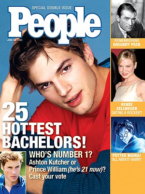  photo | Harry Potter, Ashton Kutcher Cover, Heartthrobs, Hottest Bachelors on Covers, Ashton Kutcher, Gregory Peck, Prince William, Renee Zellweger