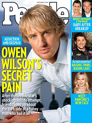  photo | Dark Secrets, Suicide and Attempts, Depression, Substance Abuse, Dark Side of Fame, Famous Bloodlines, Heartthrobs, Owen Wilson Cover, Bridget Moynahan, Jennie Garth, Owen Wilson, Patrick Dempsey, Tom Brady