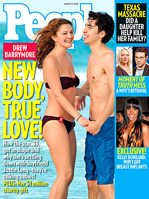  photo | Couples, Drew Barrymore Cover, Drew Barrymore, Justin Long, Kelly Rowland