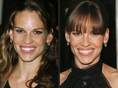 hilary swank makeup. Hilary Swank#39;s New Bangs: Do