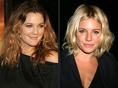 Drew Barrymore blonde wavy long hairstyles with dark 