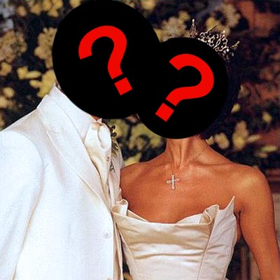 This couple sat on gilded red-velvet thrones at their wedding. Who are they? | David Beckham, Victoria Beckham