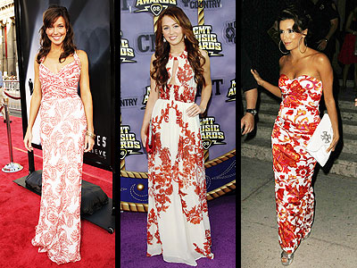 Red Floral Gowns | Eva Longoria-Parker, Katie Cassidy, Miley Cyrus