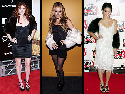 FUR JACKETS photo | Becki Newton, Debra Messing, Vanessa Hudgens