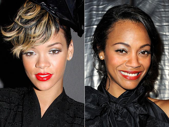 SCARLET LIPS & PLATINUM LIDS photo | Rihanna, Zoe Saldana