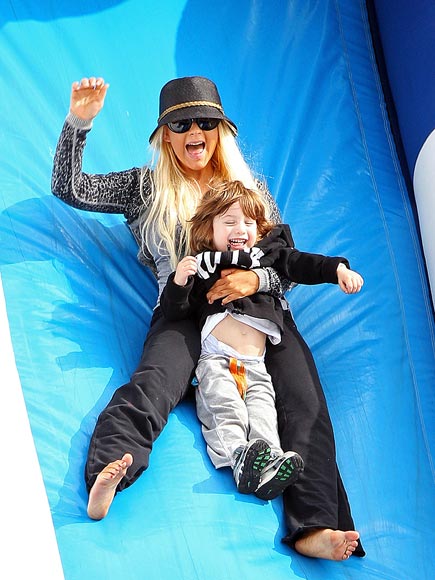 Pammichele Christina Aguilera And Son Max Enjoy A Pumpkin Slide Photo